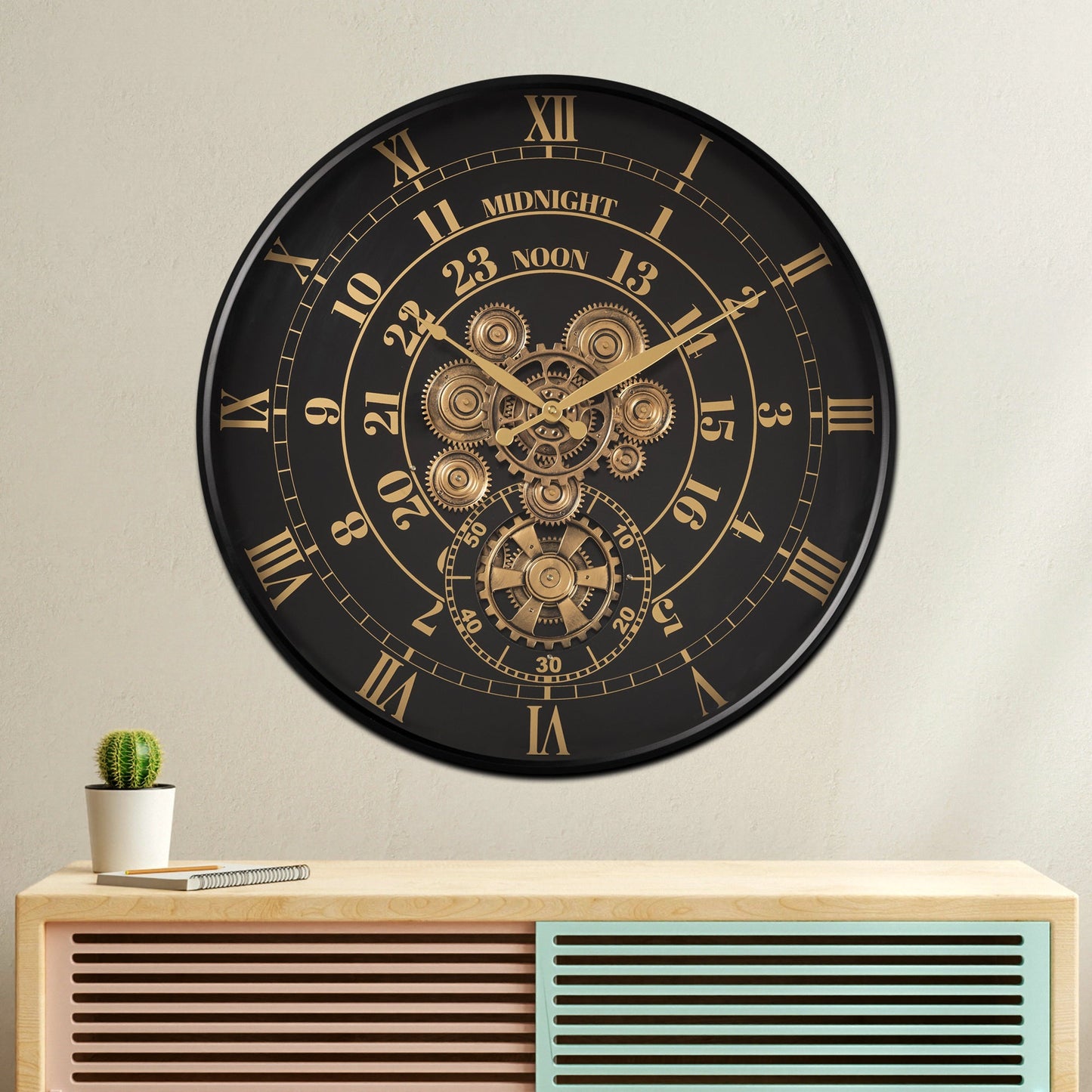 Luxury Designer Wall Clock With Moving Gear Mechanism (Steel Body)