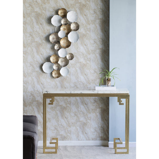 PC Home Decor | Console Table with Marble Top, Gold & White