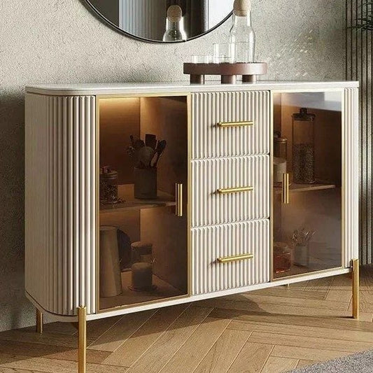 Modern Elegant Console Table With Maple Storage And Glass Door