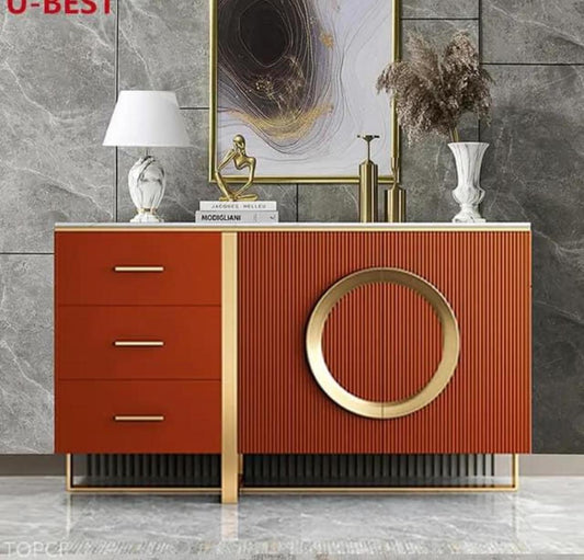Modern Console Table With Three Drawers In Orange and Gold