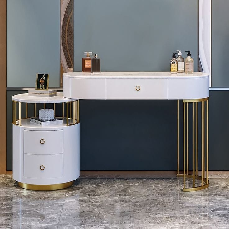 Dressing Table With Round Storage And Marble Top