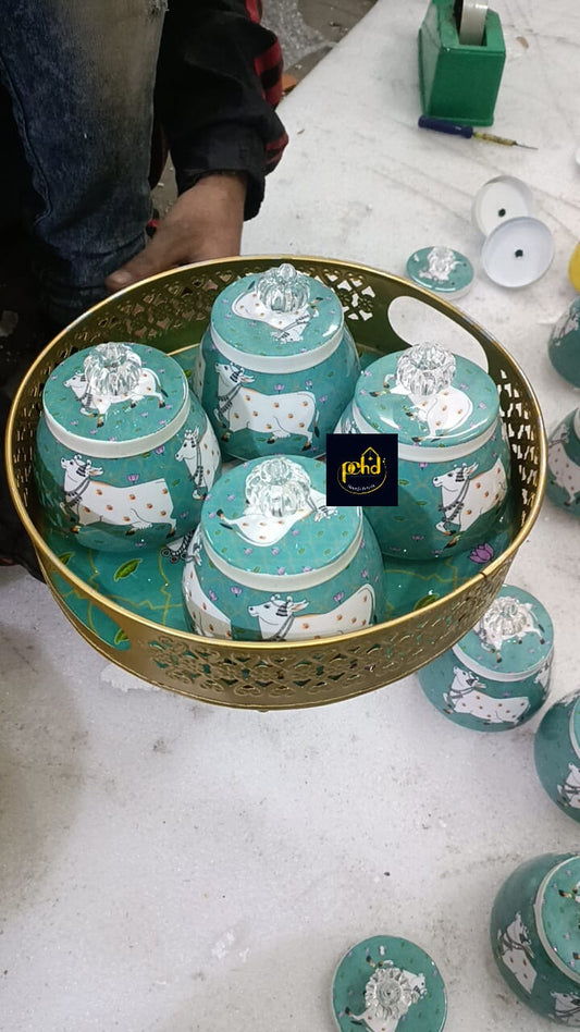 Meena Enamel Printed Jar With Platter( 12 sets)