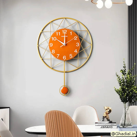 Geometric Wall Clock, Orange Dial