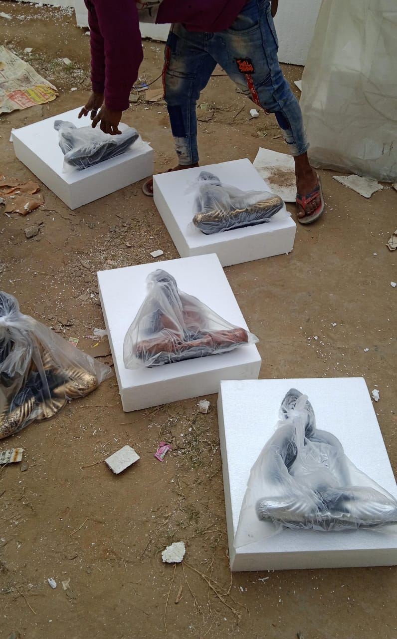 Serene White & Gold Buddha Idol – 14 Inch | Polyresin Décor