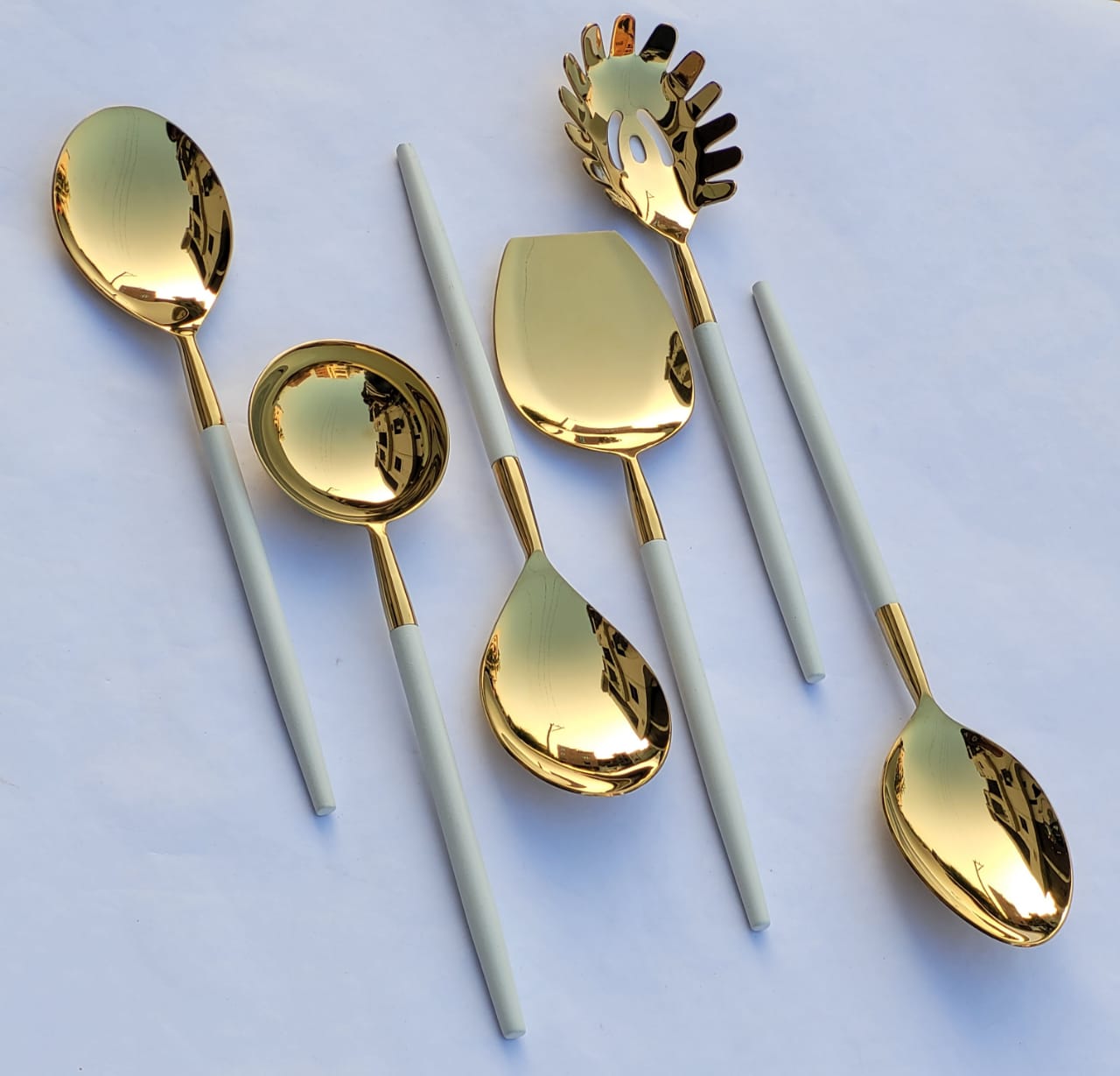 Buy Stainless steel Antique Serving Spoons With White Color Handle