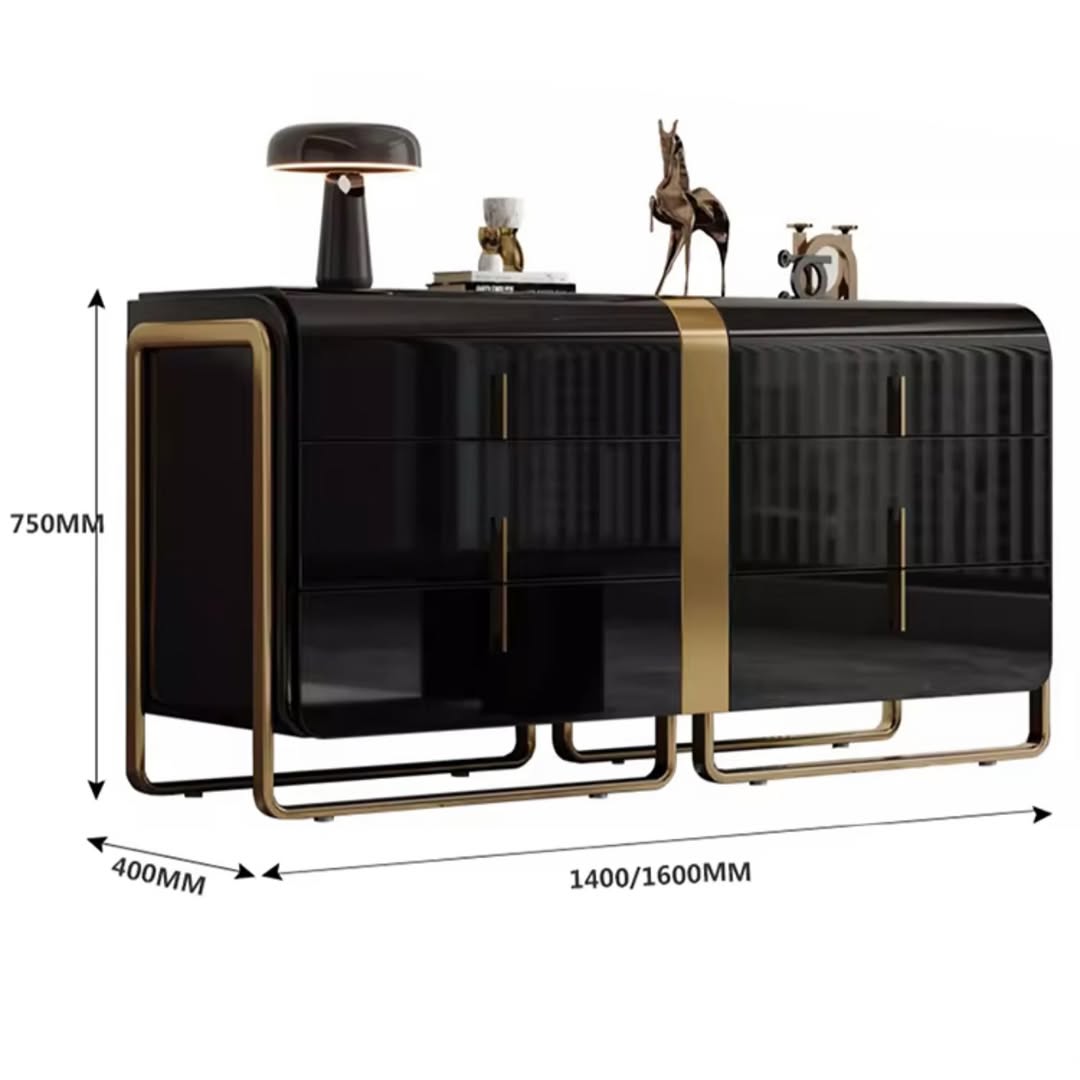 Black & Gold High-Gloss Sideboard Console