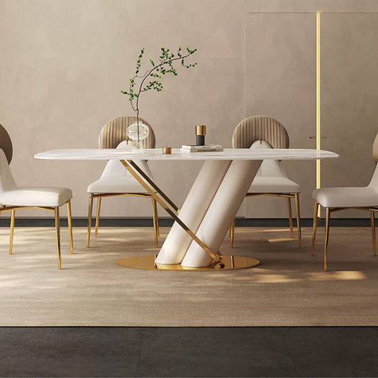 Modern Dinning Table With Marble Top, 6 Seater