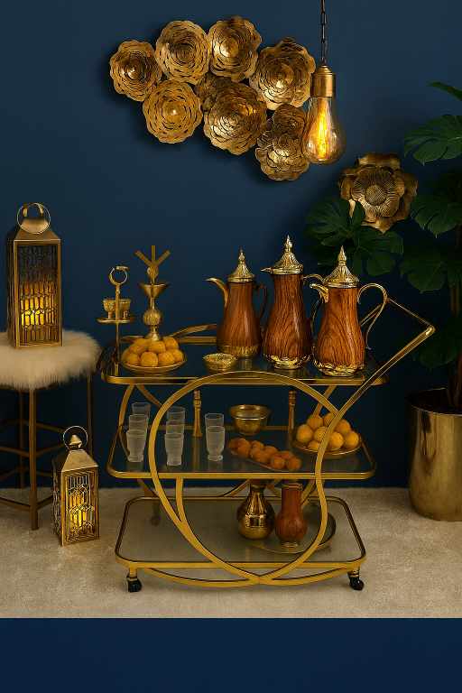 Three-Tier Gold Bar Trolley for Coffee & Desserts