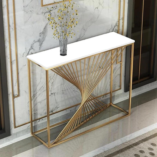 PC Home Decor | Stainless Steel Twisted Console Table, white and Gold