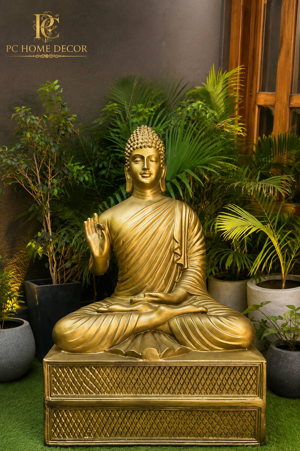 Premium Fiber Blessing Buddha Statue-Golden Finish | 60 × 32 × 22 Inch | Luxury Home Décor