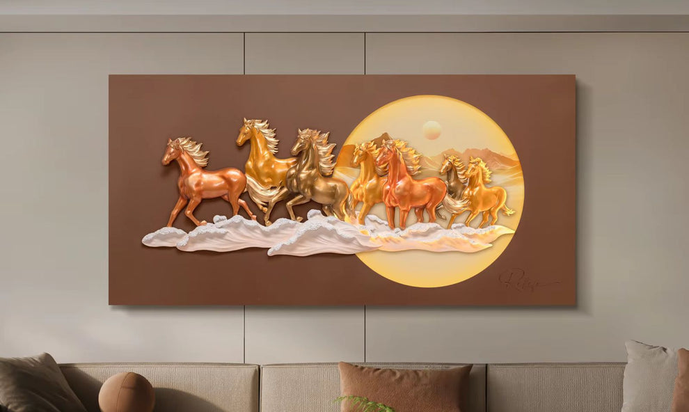 Premium Wall Art Riding the Wind - Large 3D Horse Wall Art - With LED Light