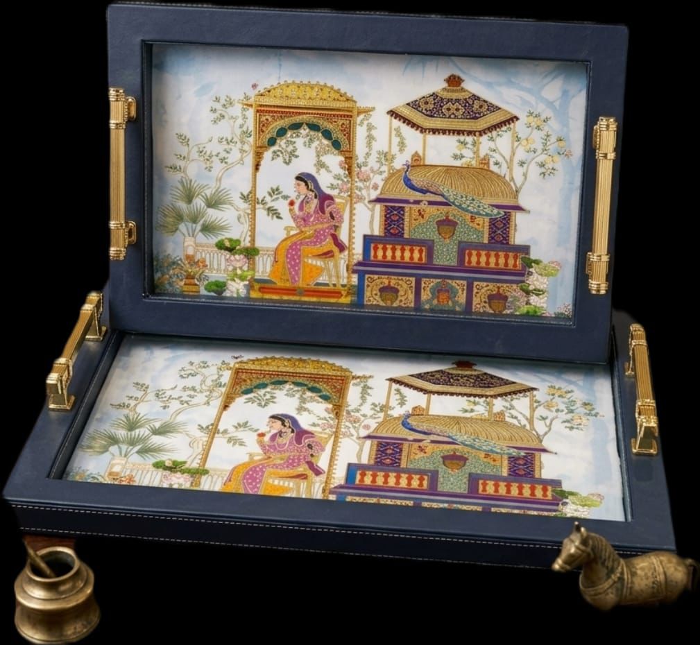 Serve With Leather Tray Set