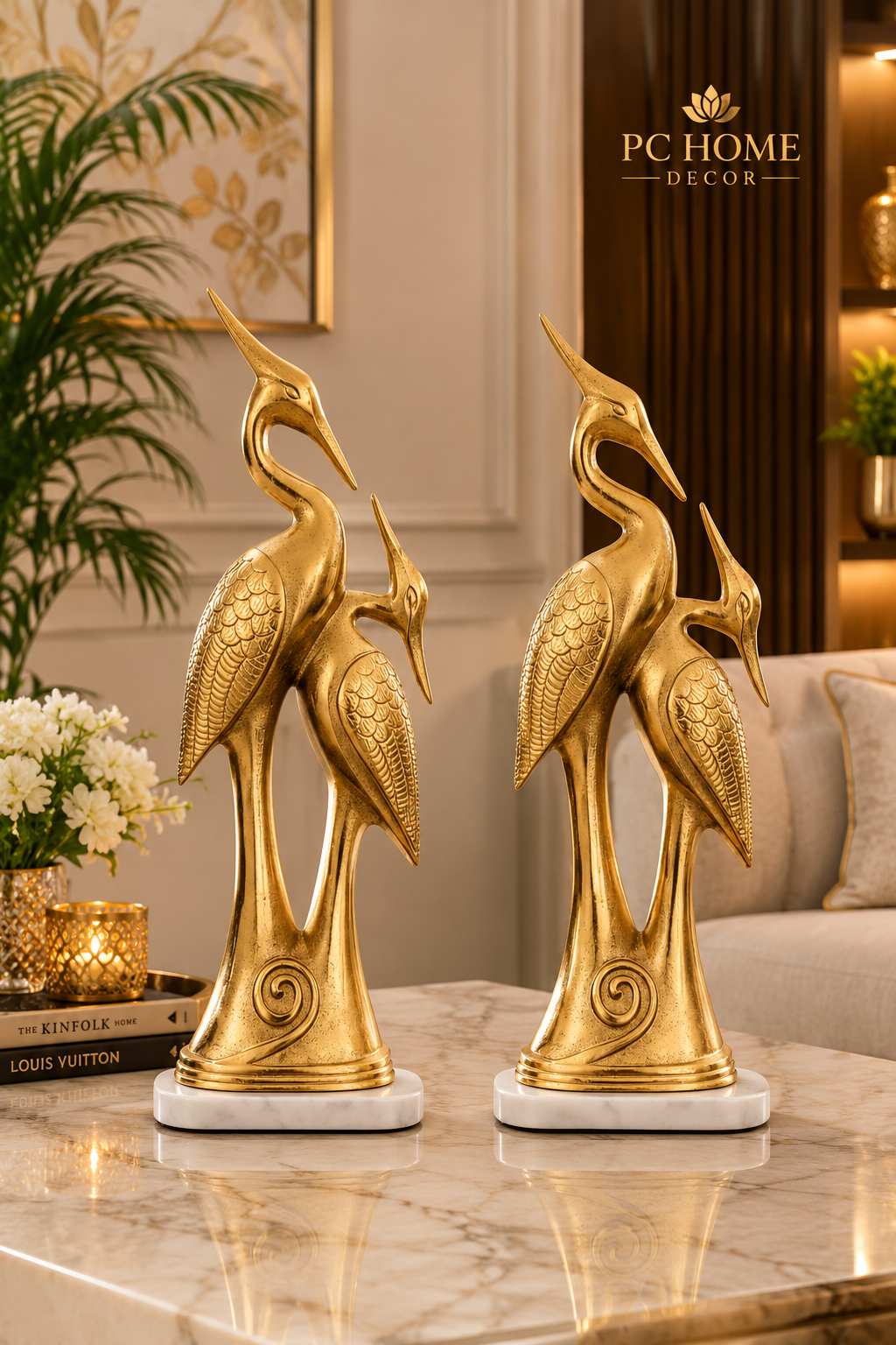 Elegant Aluminium Golden Bird Décor – Set of 2