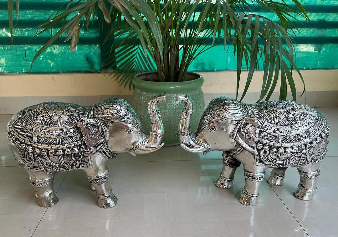 German Silver Elephant Pair, 14 inch