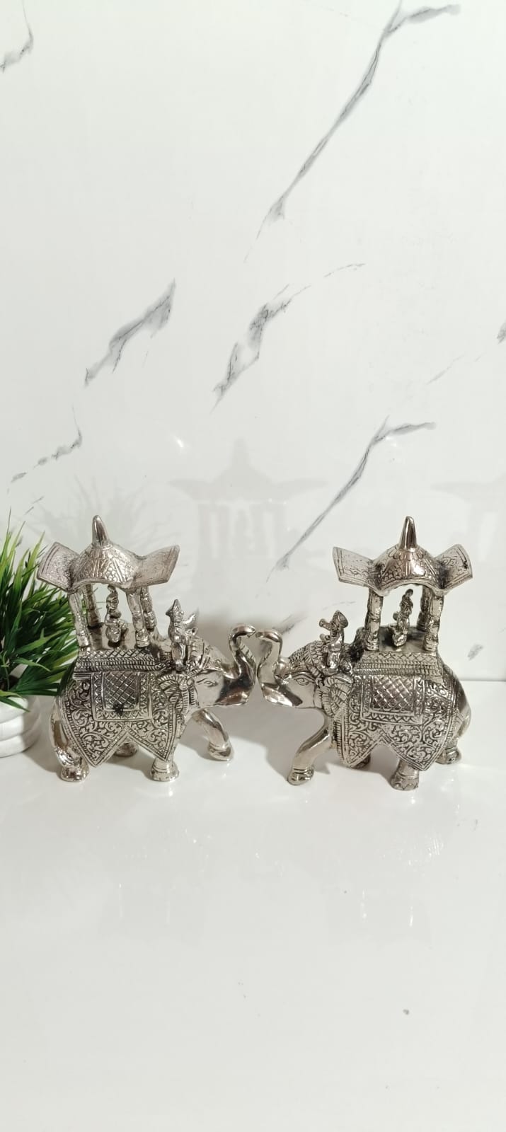 German Silver Antique Finishing Royal Elephant Pair