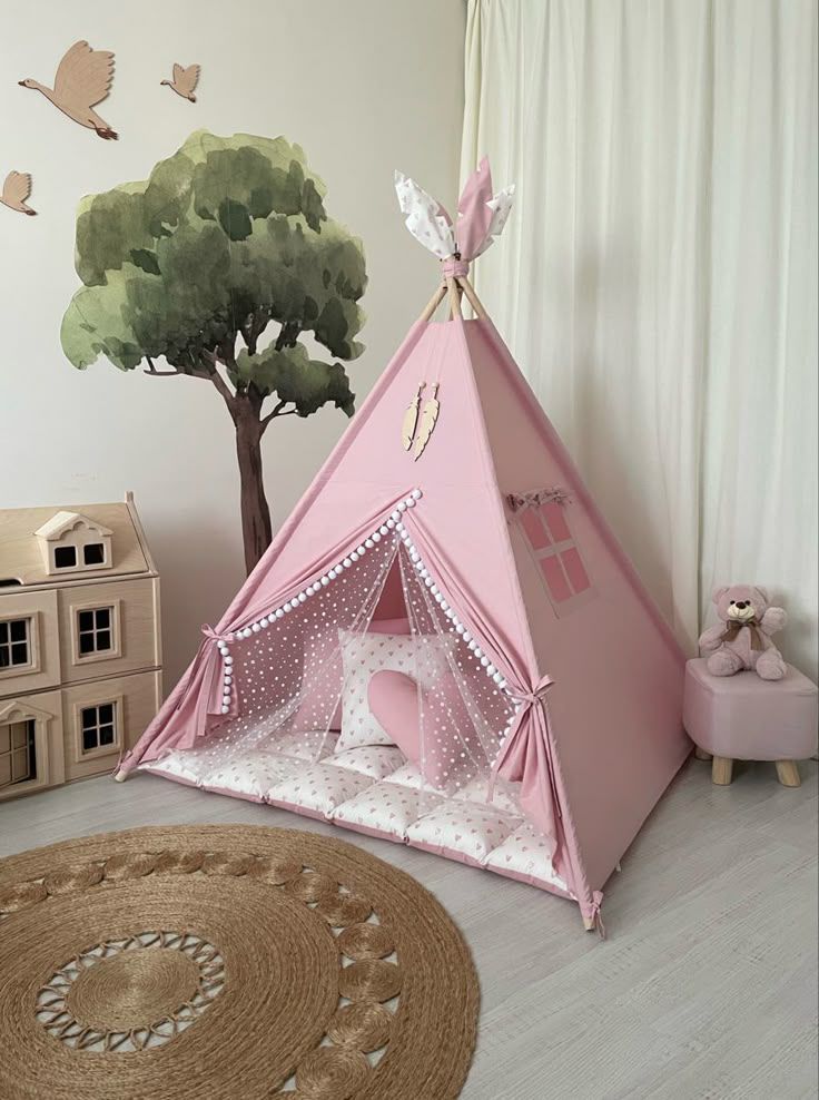 Toddler teepee tent Teepee Tent,Playhouse for kids , kids playhouse , indoor playzone , neutral teepee print , pink baby girl style teepee