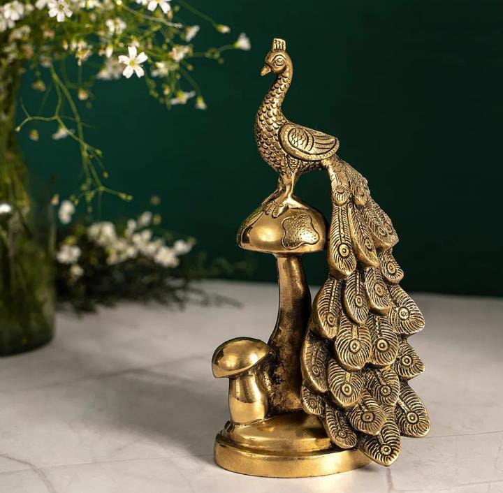 Brass Peacock on Mashroom Set