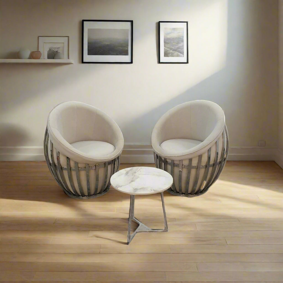 Two Lounge Armchair and One Table Set Flannel Fabric Velvet Accent Chairs