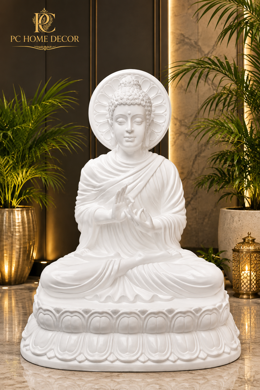 Premium White Fiber Blessing Buddha Statue – 64 × 46 × 44 Inch | Luxury Home & Garden Décor