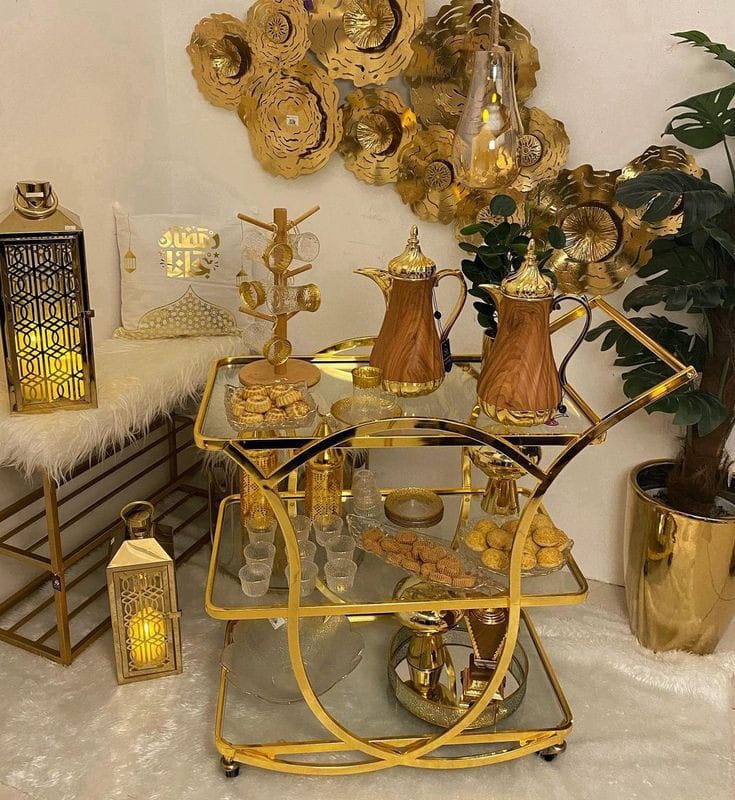 Royal Gold Bar Trolley with & Glassware Shelf