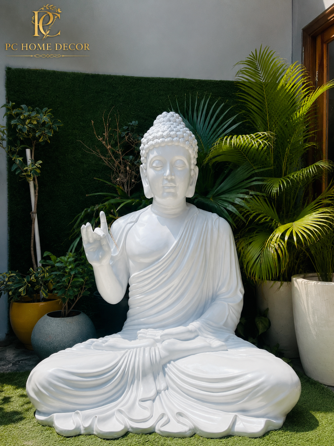 Premium White Fiber Blessing Buddha Statue – 62 × 46 × 37 Inch | Luxury Home & Garden Décor