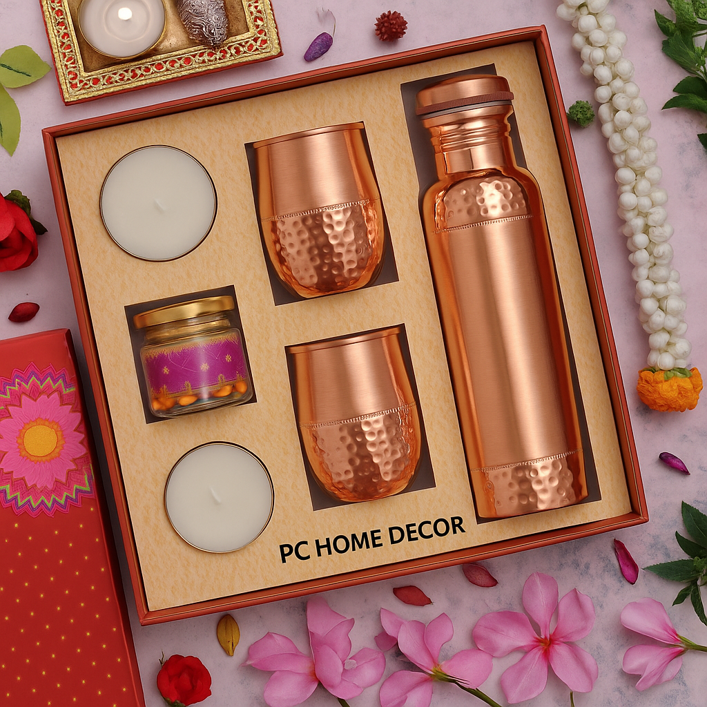 Diwali Gift item-PURE COPPER BOTTLE SET
