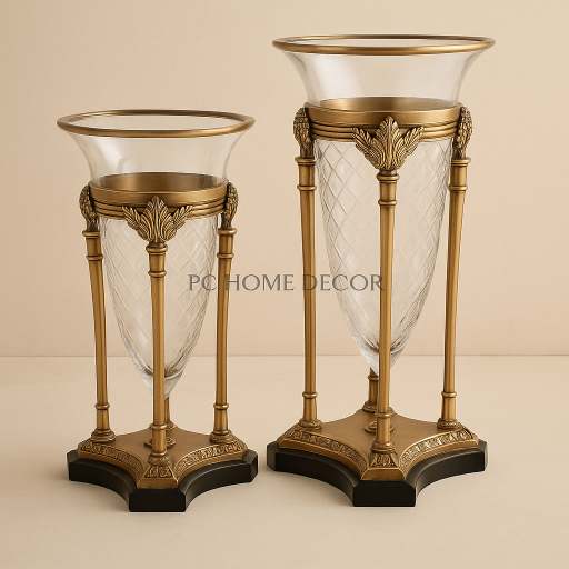 Classic Brass And Glass Flower Vase For Office|Living Room |Bed Room