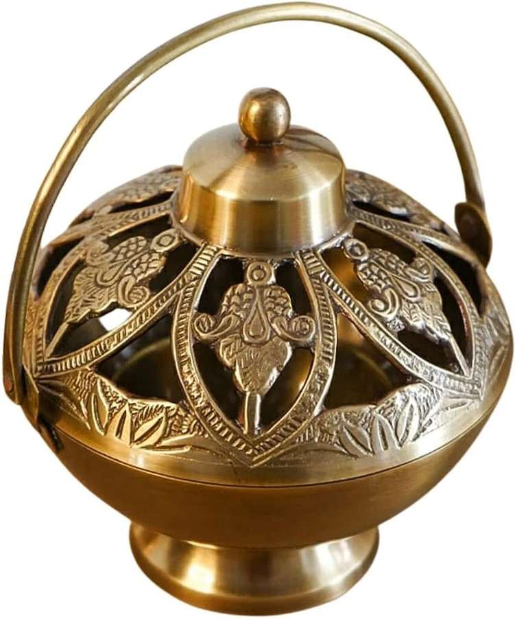 Antique Brass Fumer / Dhoop Burner with Lid and Handle, Set of 20 pcs With Gift box packing