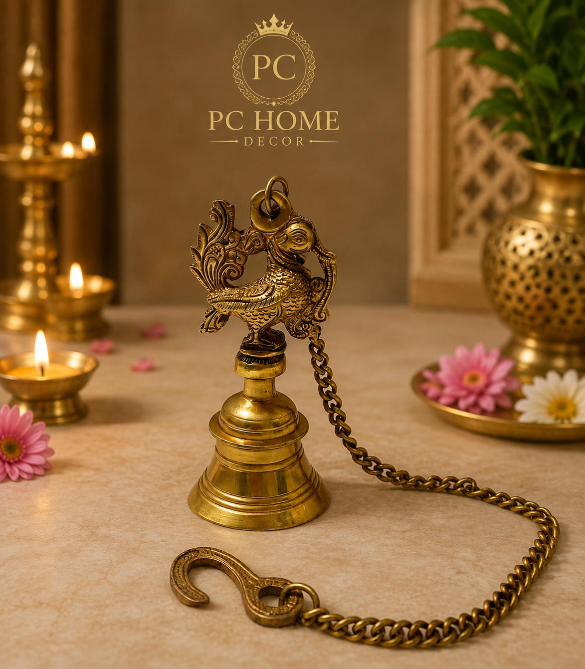 Peacock Bell With Hanging Chain