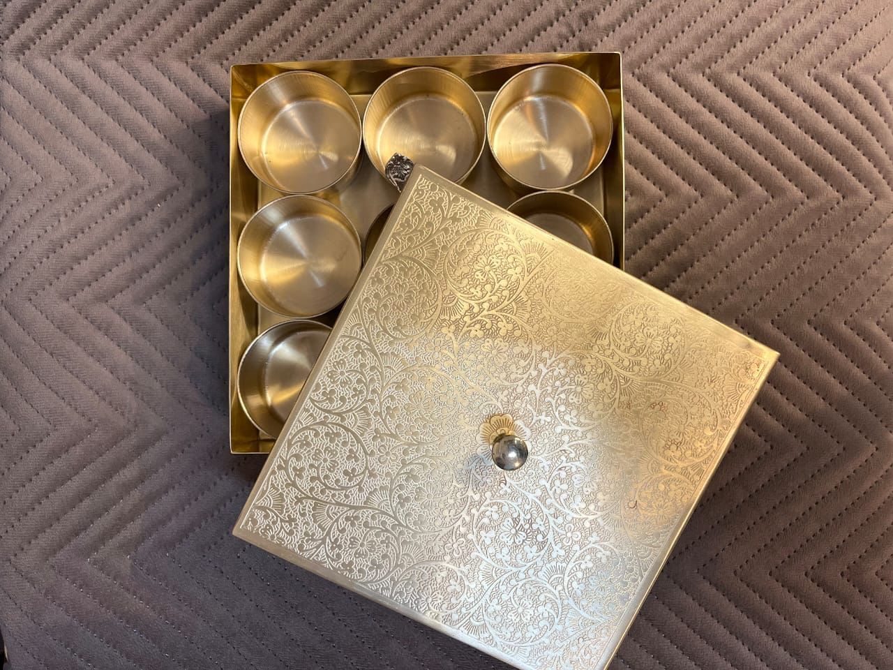 Brass Spice Box|Masala Box Multipurpose Stylish Masala Dani With Spoon