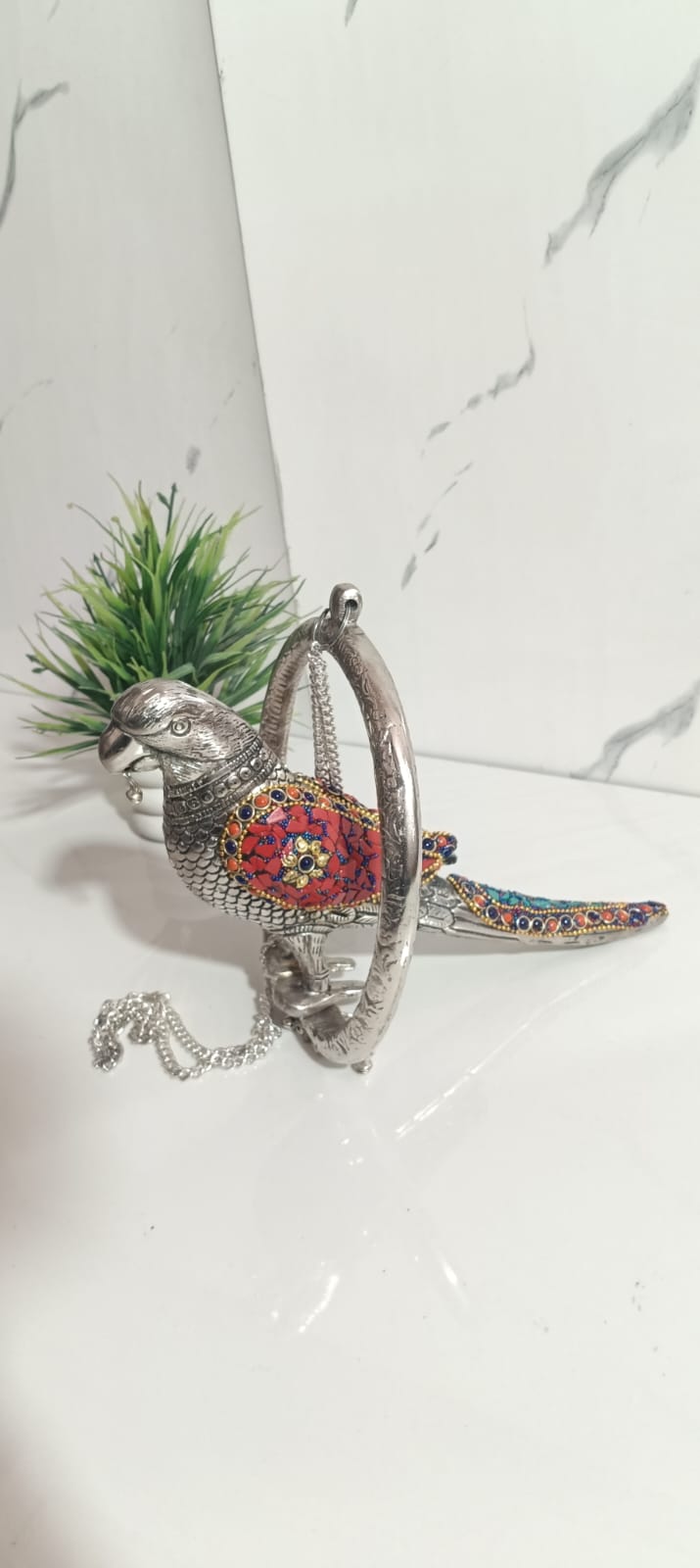 German Silver Big Size Hanging Parrot Art, Set of 2pcs