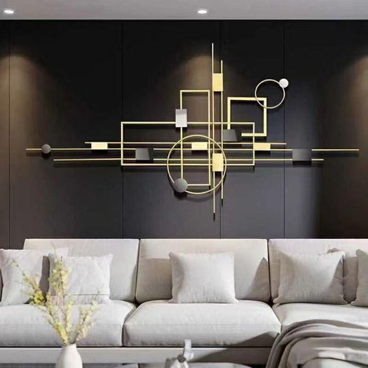Metal Wall Art Square & Ring Decoration Many Criss-cross Lines Wrought Iron Wall Mural Living Room Sofa Background Wall Hanging