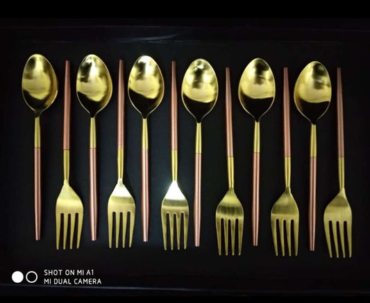 Radient Copper Color Stainless Steel Pencil Design Cutlery Dinning Spoons set of 12 pcs