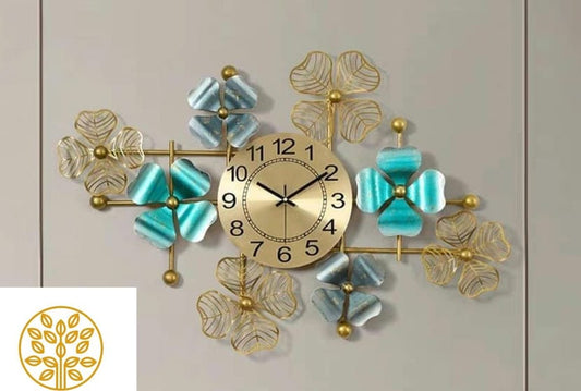 PC Home Decor | Zingo Design Flower Wall Clock, Green and Gold