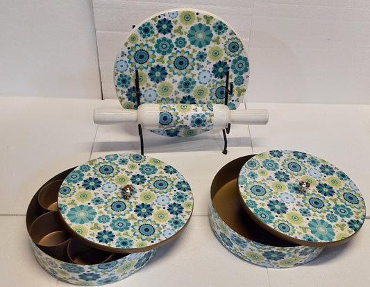 PC Home Decor | Roti Maker Marble with porcelain enamel print finish Set,Green and Blue