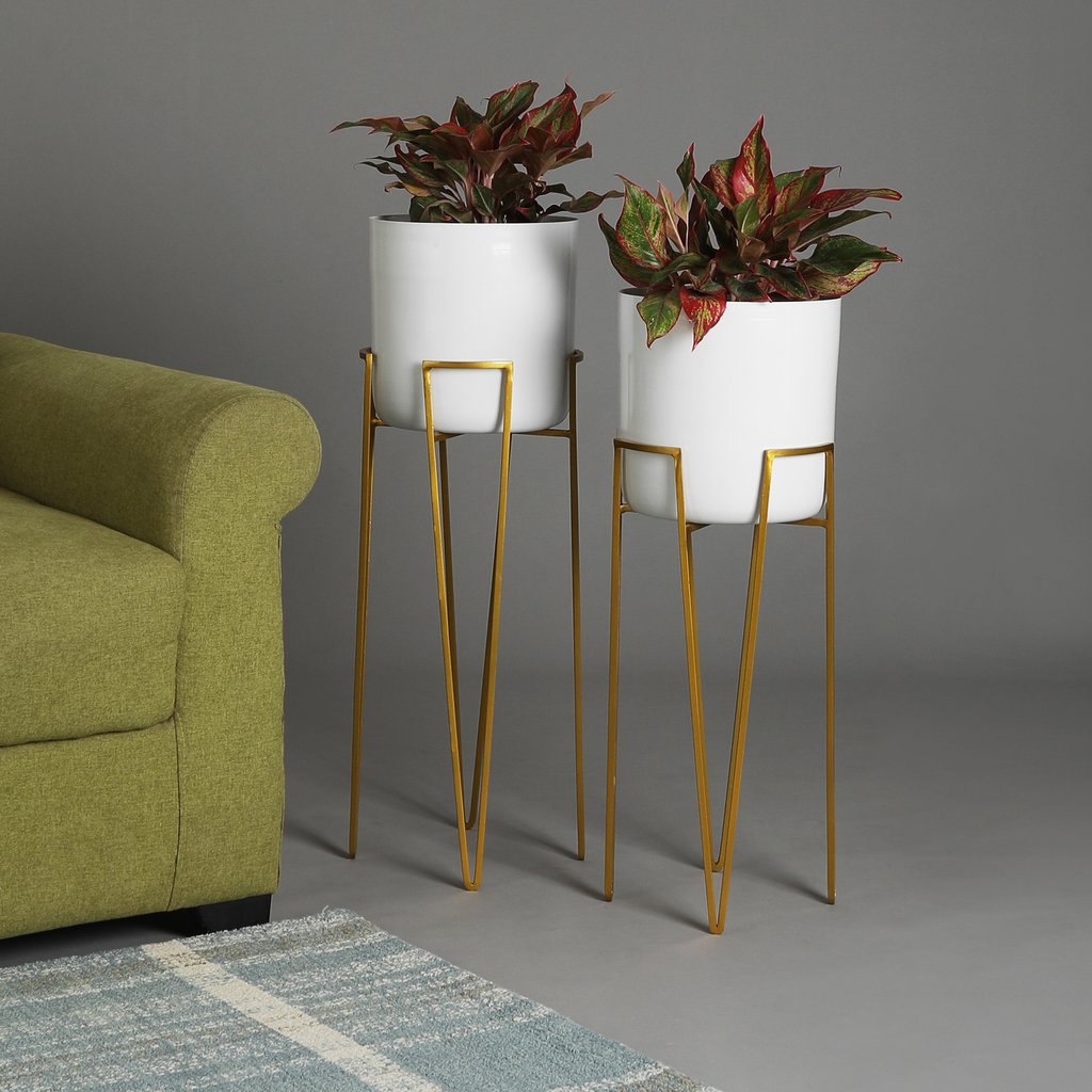 indoor plant stand for bedroom Buy Metal Indoor Plant Stand with Planter Office Bedroom Decoration Modern Shape Set of 2 Gold Stand – PC HOME DECOR
