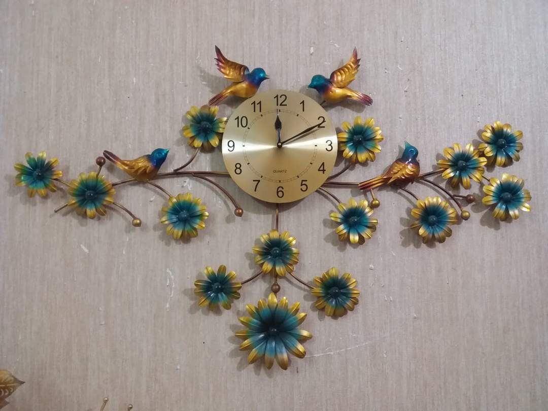 PC Home Decor | Bird Wall Clock, Gold and Green