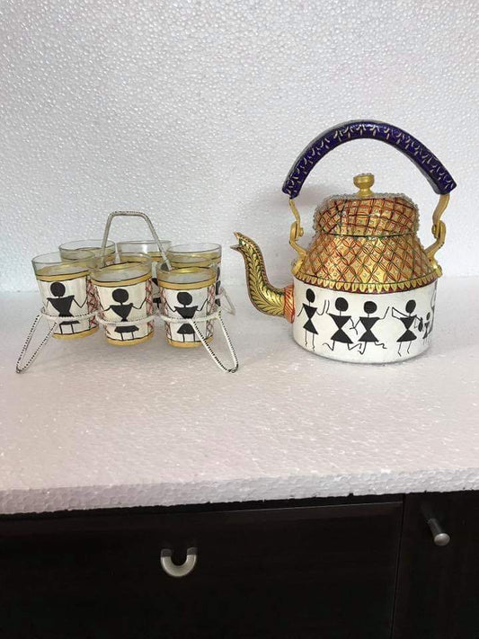 PC Home Decor | Golden Tea kettle Set, White