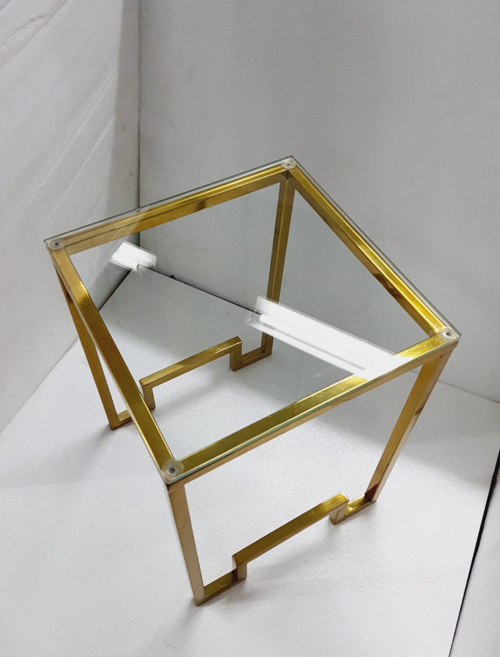 PC Home Decor | Square Side Table with Glass Top, Gold