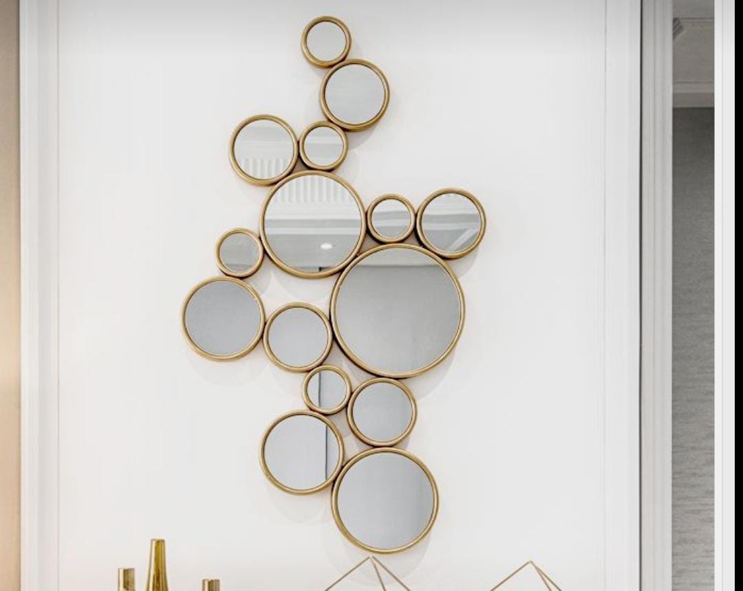 PC Home Decor | XL Vertical Multi Mini Mirror Wall Decor, Gold