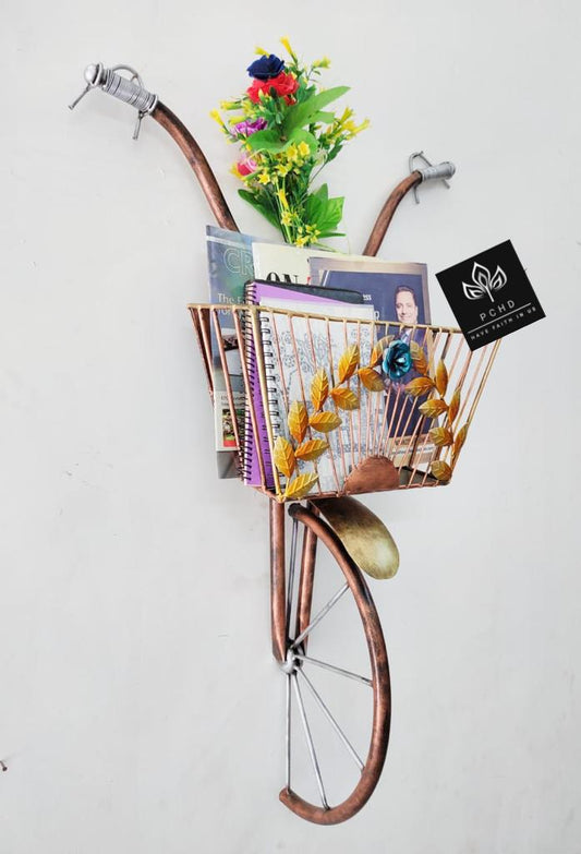PC Home Decor | Metal Hanging Bicycle with Yellow Leaves Basket Wall Decor, Bronze and Yellow