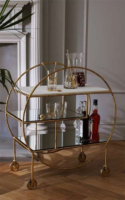 PC Home Decor | Circle Shaped Double Pipe Bar Trolley, Gold