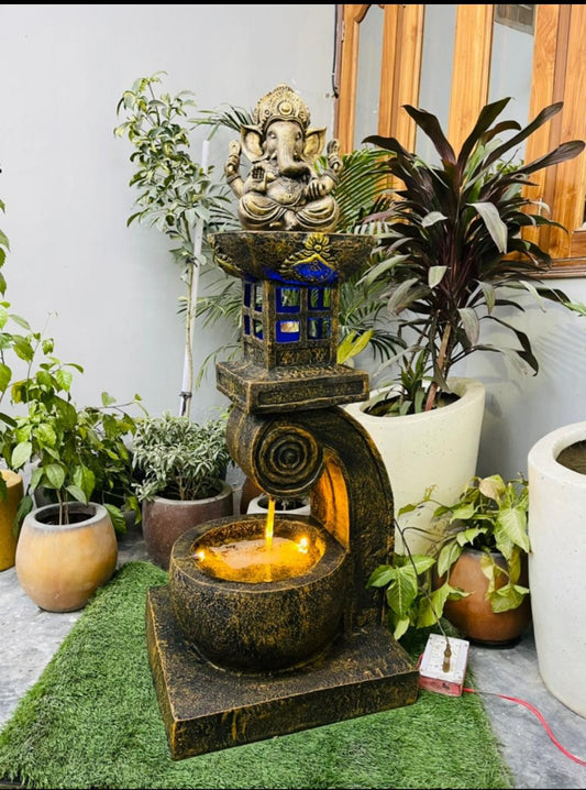 PC Home Decor | Large Ganesha Monk Water Fountain, Green