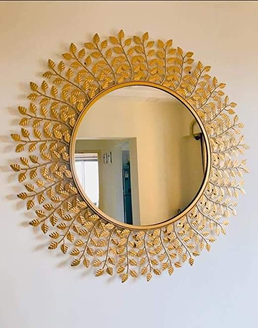 PC Home Decor | Medium Golden Leaves Wall Mirror, Gold