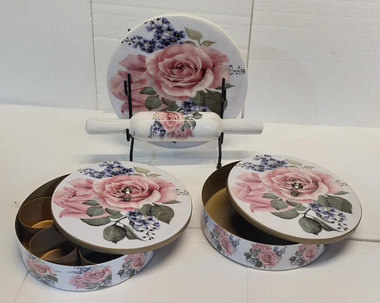 PC Home Decor | Roti Maker Marble with porcelain enamel print finish Set, Pink and White