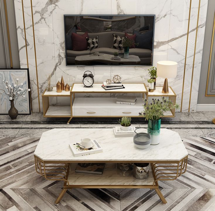 TV Cabinet | SS TV Stand | TV Unit Rectangular Modern Design With Three Large Shelve Gold Finish