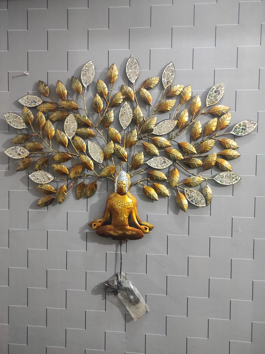 Buddha With Tree Golden Metal Wall Art