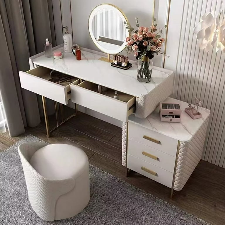 Dressing Table Set with Mirror|Comfortable Stool Drawers Cabinet,Modern Simple Style|For Bedroom