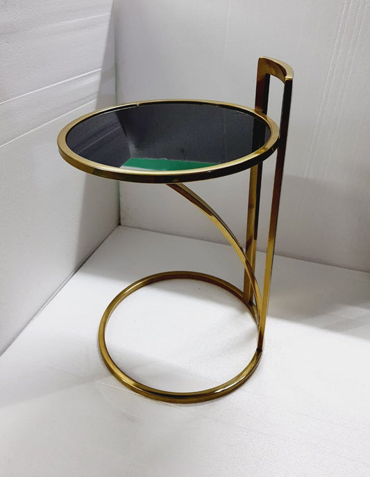 PC Home Decor | Short Steel Side Stool with Glass Top, Gold