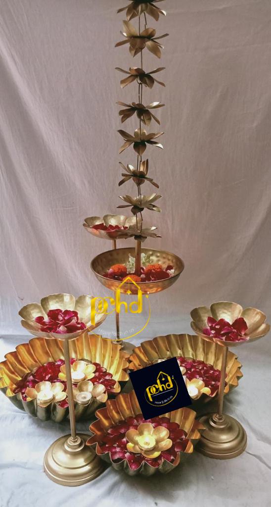 PC Home Decor | 13 Piece Hanging Metal Urli combo Set, Gold